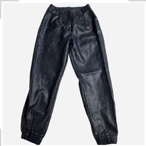 Olivaceous Black Leather-Style Croppes Ankle Pants